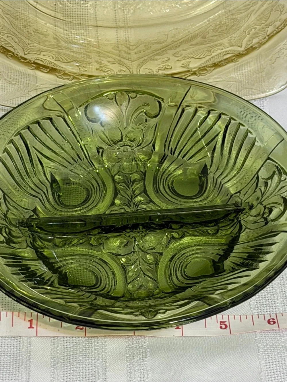 3 Pc Vintage Depression Glass Green Yellow Candy Dish Bowl